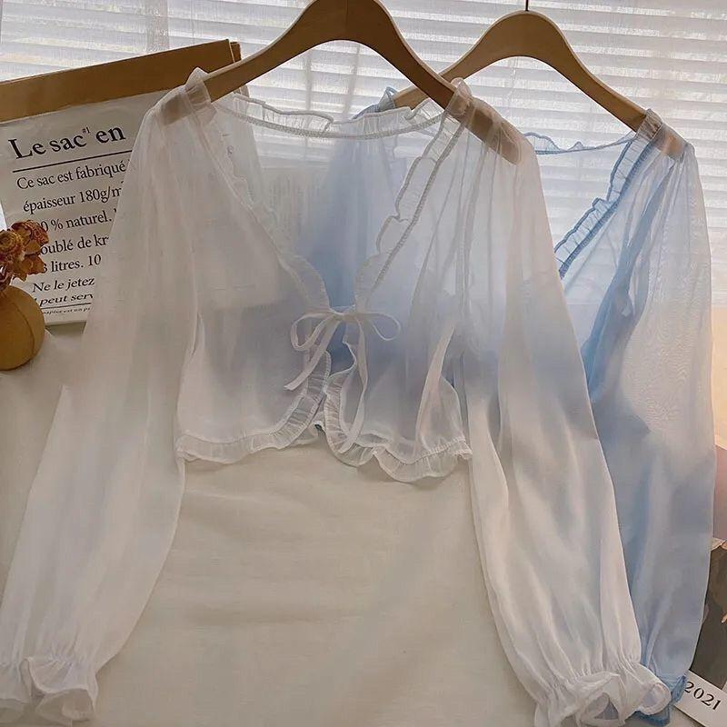 Shawl with Camisole Skirt and Outer Cover, Chiffon Cardigan, Women's Summer Student Sun Protection Jacket, Short Style