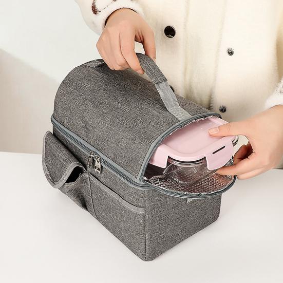Lunch Storage Bag Large Capacity Double Layer Zipper Closure Reinforced Handle Design Waterproof Thermal Insulation Lunch Bag