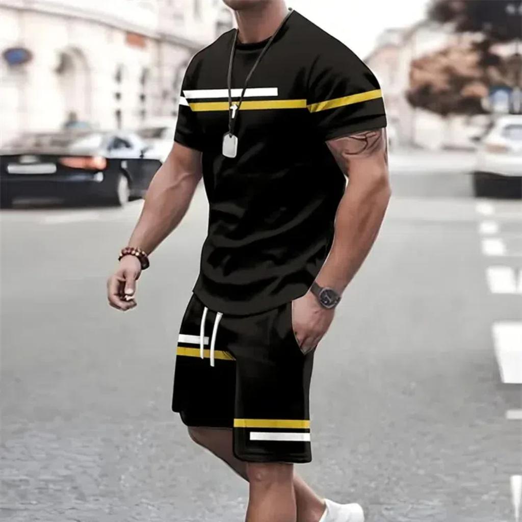 Summer Men's Sportswear Short-sleeved T-shirt Suit Two-piece Outdoor Travel Clothing Oversized Shorts Training Clothes