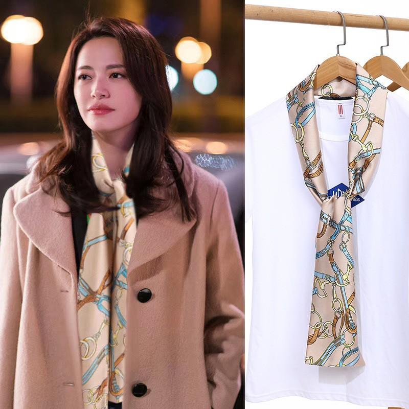 Шарф из искусственного шелка, сезонный маленький шарф, повязка на голову, длинный шарф, универсальный женский шарф с завязками