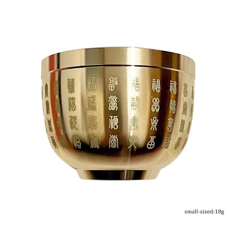 Gold Feng Shui Hundred Blessings Bowl Fine Workmanship Meaningful Gifts Copper Materials Exquisite Mini