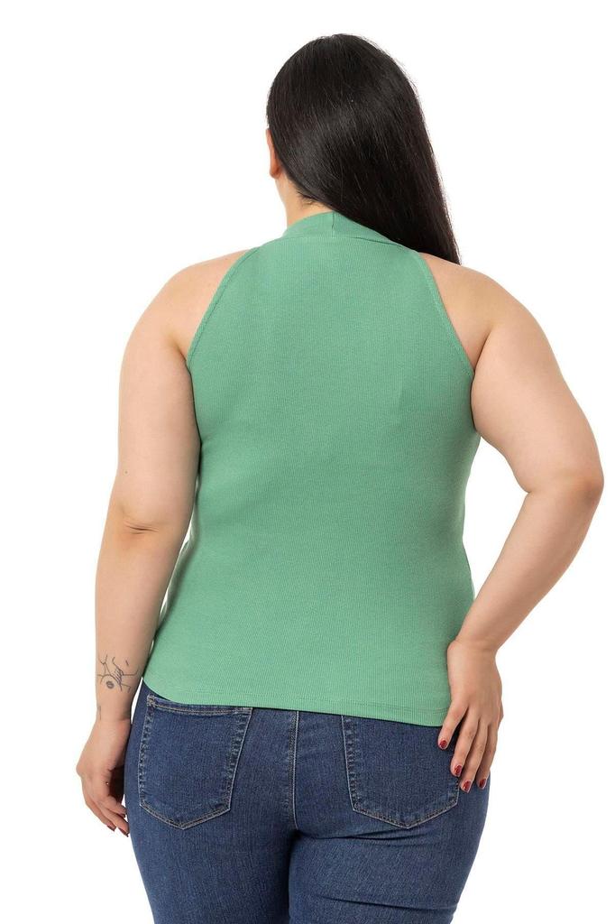 Женский стиль, большой размер, боди, большие размеры, воротник с лямкой на шее, полуводолазка, ребристая камзол, зеленое боди