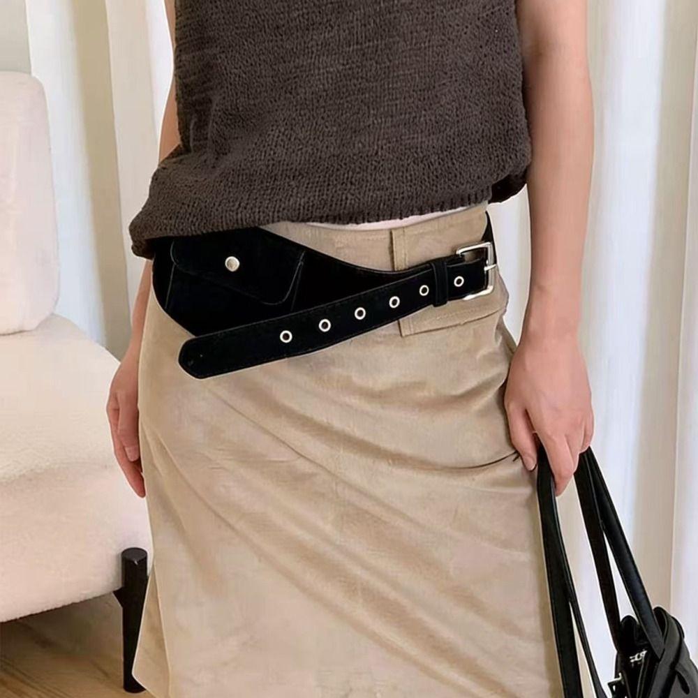 Korean Style Belt Waist Bag Wide Women Belt Bag Portable Suede Cummerbunds Female