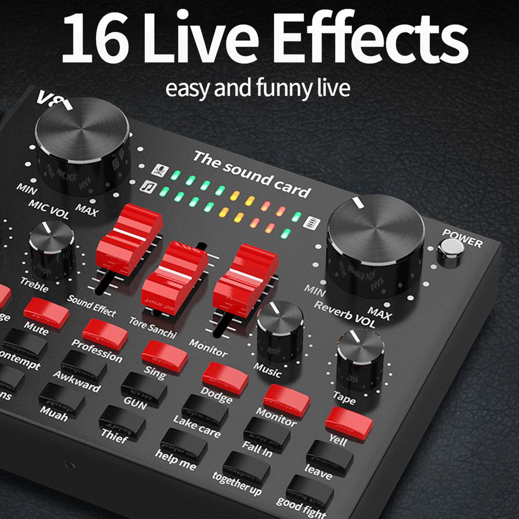Bluetooth Live Sound Card 8 Modes Voice Changer Sound Mixer Board with 16 Sound Effects for Karaoke