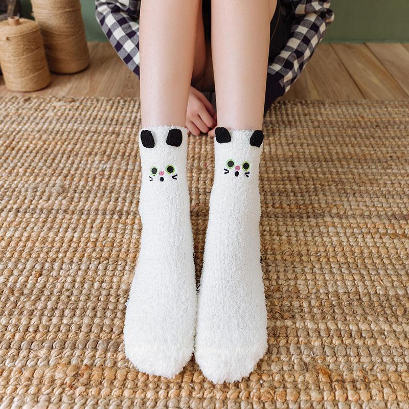Пушистые Короткие Носки Женские Собака Кошка Панда Пушистые Зимние Женские Напольные Теплые Плюшевые Удобные Смешные Милые Каваи Носки-Тапочки для Сна Меховые