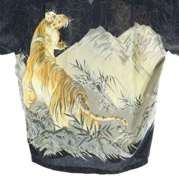 LaLaKai шелковая рубашка Алоха с коротким рукавом с тигровым узором XS Черная с открытым воротником Мужская Б/У