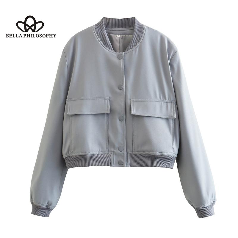 Весенняя новая женская одежда, куртка с большим карманом и воротником-стойкой, женское модное повседневное элегантное короткое пальто