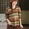 Женские винтажные полосатые пуловеры Осенние с круглым вырезом и длинным рукавом Повседневные Мягкие вязаные свитера