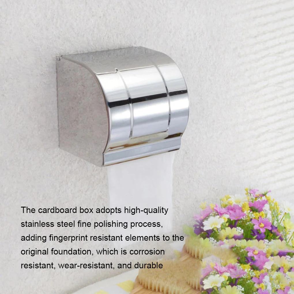 Toilet Paper Clean And Dry Roll Door Closed Holder Stainless Steel Is Waterproof And Rust Resistant Silvery Paper Towels Shelf