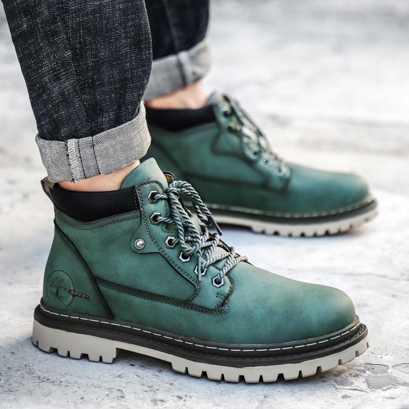 Men's Retro Casual Leather Men's Boots Vintage Lace Up Ankle Boot Cowboy Boots Combat Boots Outdoors Tooling Anti-slip Wearable