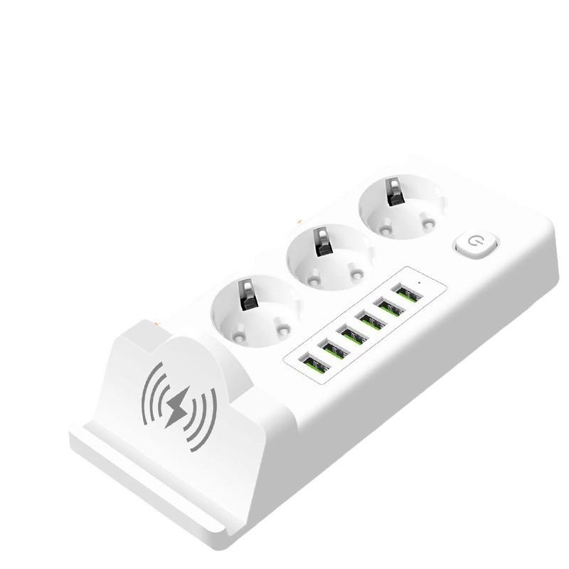 European Standard Mobile Phone Wireless Charging Strip Plug with Cable USB Socket Russian Plug Board PD Multi Socket