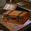 Old Fashioned Wood Storage Box Suitcase Jewelry Chest Elegant for Versatile with Hinged Lid