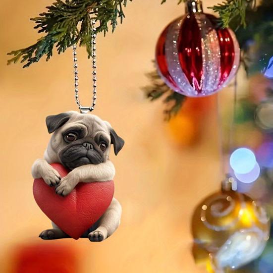 Юшэн Акриловое Сердце Собака Автомобильный Подвесной Орнамент Милый Щенок Подвеска с Красным Сердцем Украшение Зеркала Заднего Вида Автомобиля с Регулируемым Ремнем