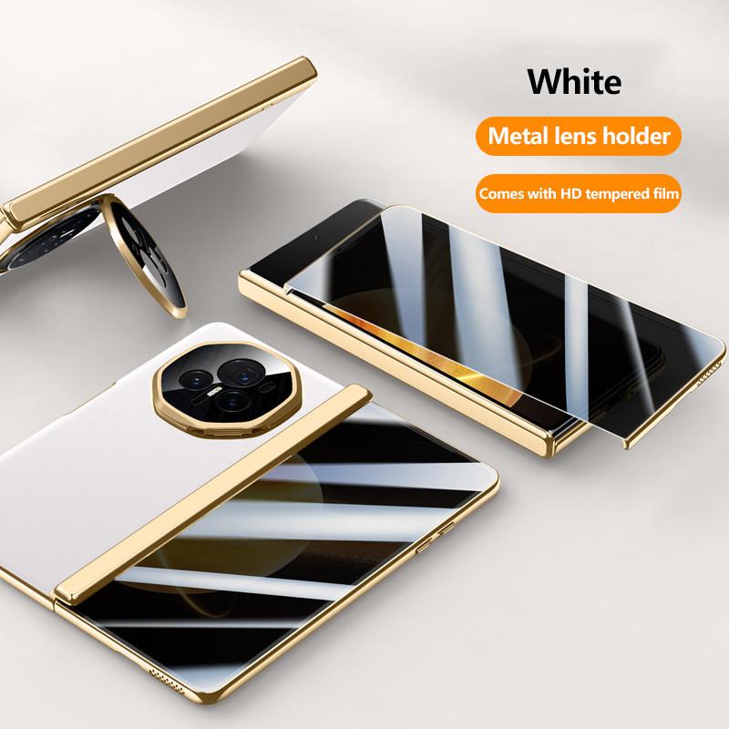 Чехол из простой кожи для телефона Honor Magic V3 с гальваническим покрытием, металлическим шарниром, держателем объектива и закаленной пленкой, противоударным держателем, деловой чехол