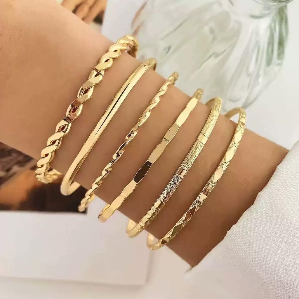 Exquisite Bracelet European and American Double Heart Metal Bracelet Set Women's High-grade Retro Geometric Six-piece Metal Bracelet