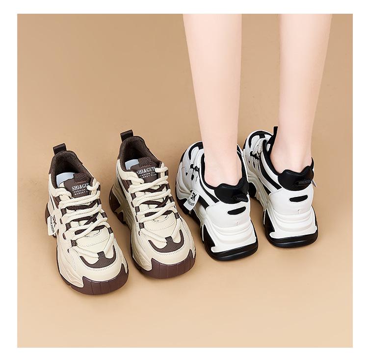 Женские туфли Dad Shoes из натуральной кожи на толстой подошве, увеличивающие рост и отделанные бархатом, повседневные спортивные кроссовки осень/зима 2024 года.