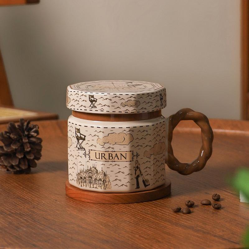 Creative Retro Ceramic High-Value Drinking Cup Light Luxury Gift With Lid Coffee Cup Personalized Cup
