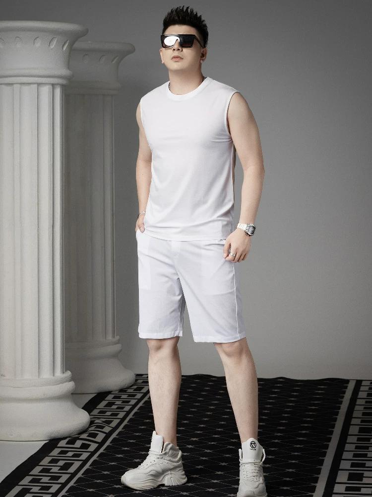 Ozhouzhan round Neck Vest Men's Summer Thin Sleeveless T-shirt Solid Blazer Top Men's Undershirt Waistcoat