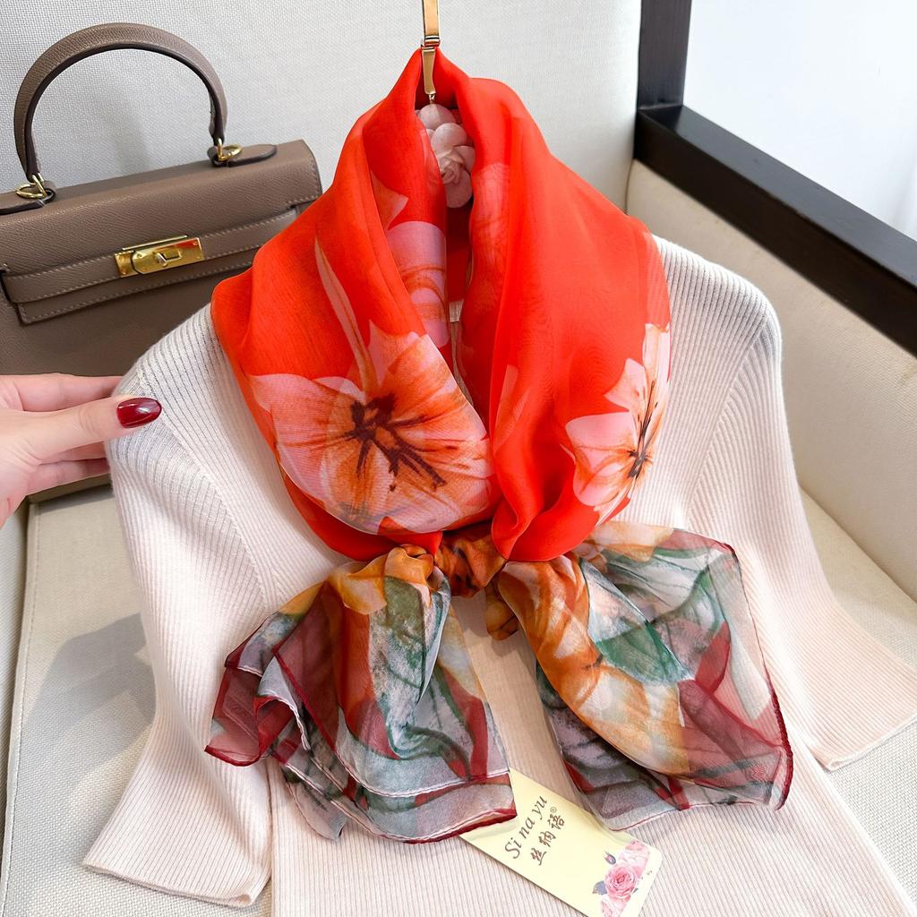 Summer Scarf Women Outdoor Sunscreen Shawl Soft Bandanna Foulard Female Floral Silk Shawl Lady High Quality Head Hijab Wrap