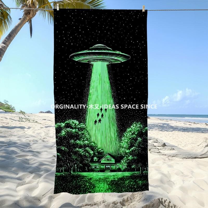 Alien UFO Abduction Beach Towel Patterned Sunscreen And Windproof Suitable For Swimming Pool Camping Travel