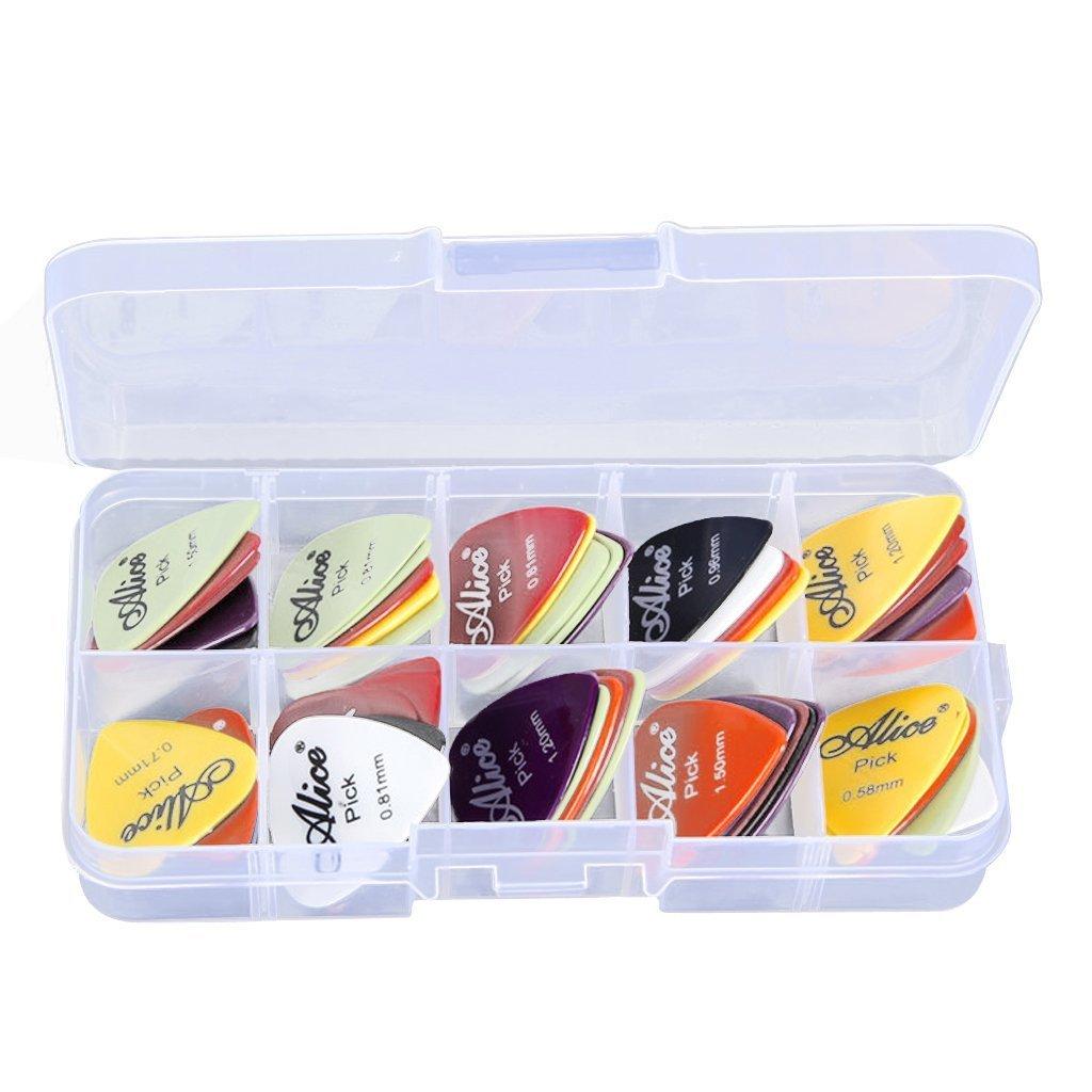 Yammy Plastic 24 Pieces Bass Guitar Picks Various Thickness Colorful Storage Box Included