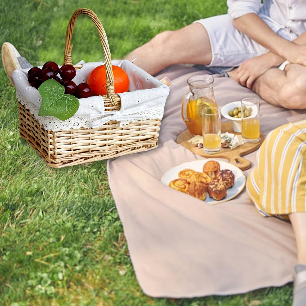 Wicker Picnic Basket with Handle and Washable Liner for Camping Vegetable Picking Mother's Day Thanksgiving Outings