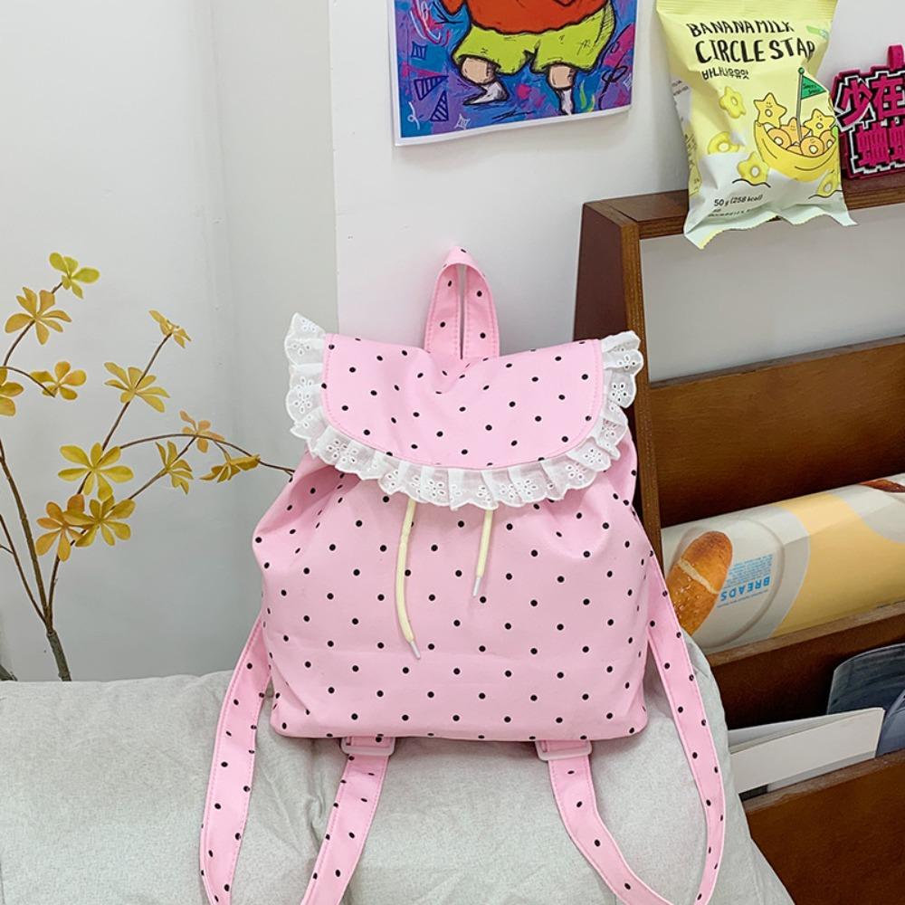Kawaii Drawstring Backpack Outdoor Travel Schoolbag New Ruffles Backpack  for Teenager