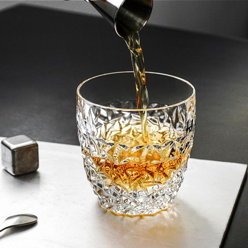 250ml/350ml Diamond Carved Glass Cup Luxury Whiskey Glass High End Cocktail Glass Home Drinking Glasses Heat-resistant Tea Cup