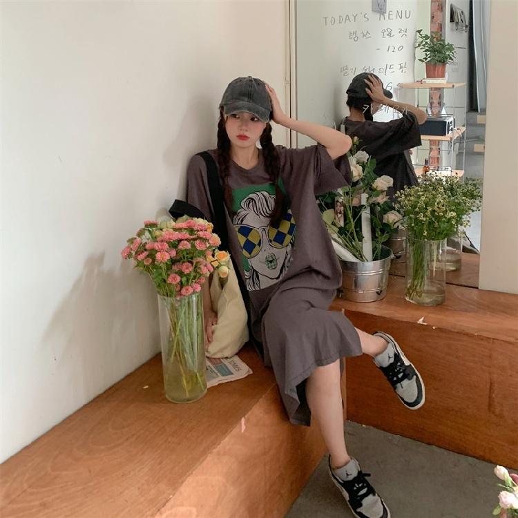 Женское платье-футболка с короткими рукавами и круглым вырезом, большого размера, свободного кроя, длинное, в стиле кэжуал, длиной до колена, для сна