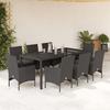 VidaXL Garden Dining Set and Cushions 9 Pcs Black Rattan Glass 3278548