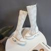 Белые вышитые сетчатые сапоги для весны/лета 2025 года, новые удлиненные сетчатые сапоги, дышащие и универсальные женские сапоги