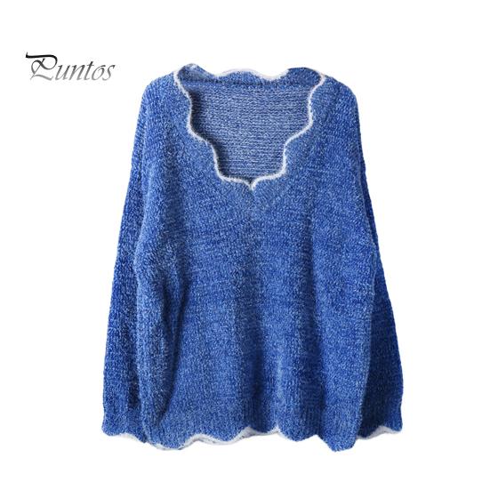 Женский свитер с длинным рукавом, свободный крой, V-образный вырез, вязаный свитер, женский повседневный джемпер, пуловер, топ для осени и зимы