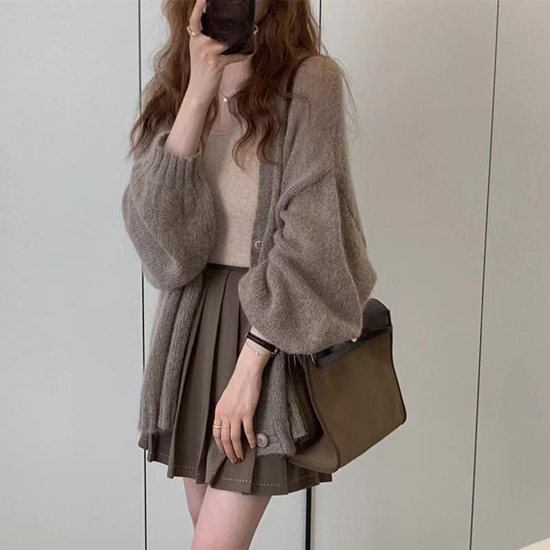 Уютный кардиган с V-образным вырезом на пуговицах, однотонный свитер с заниженной линией плеч, женская куртка для девочек-подростков, весенне-осенний шикарный наряд