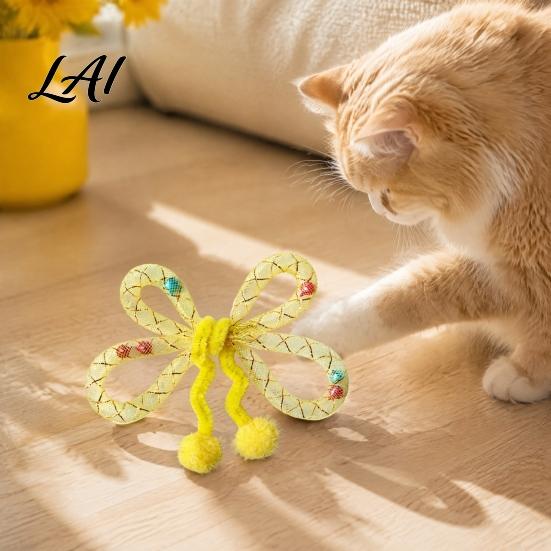 Plush Ball Teaser Toy Mesh Tube Cat Toy Butterfly Shape Interactive Chew with Bells Toys for Multi Households And Balls Flexible Indoor Cats Kittens