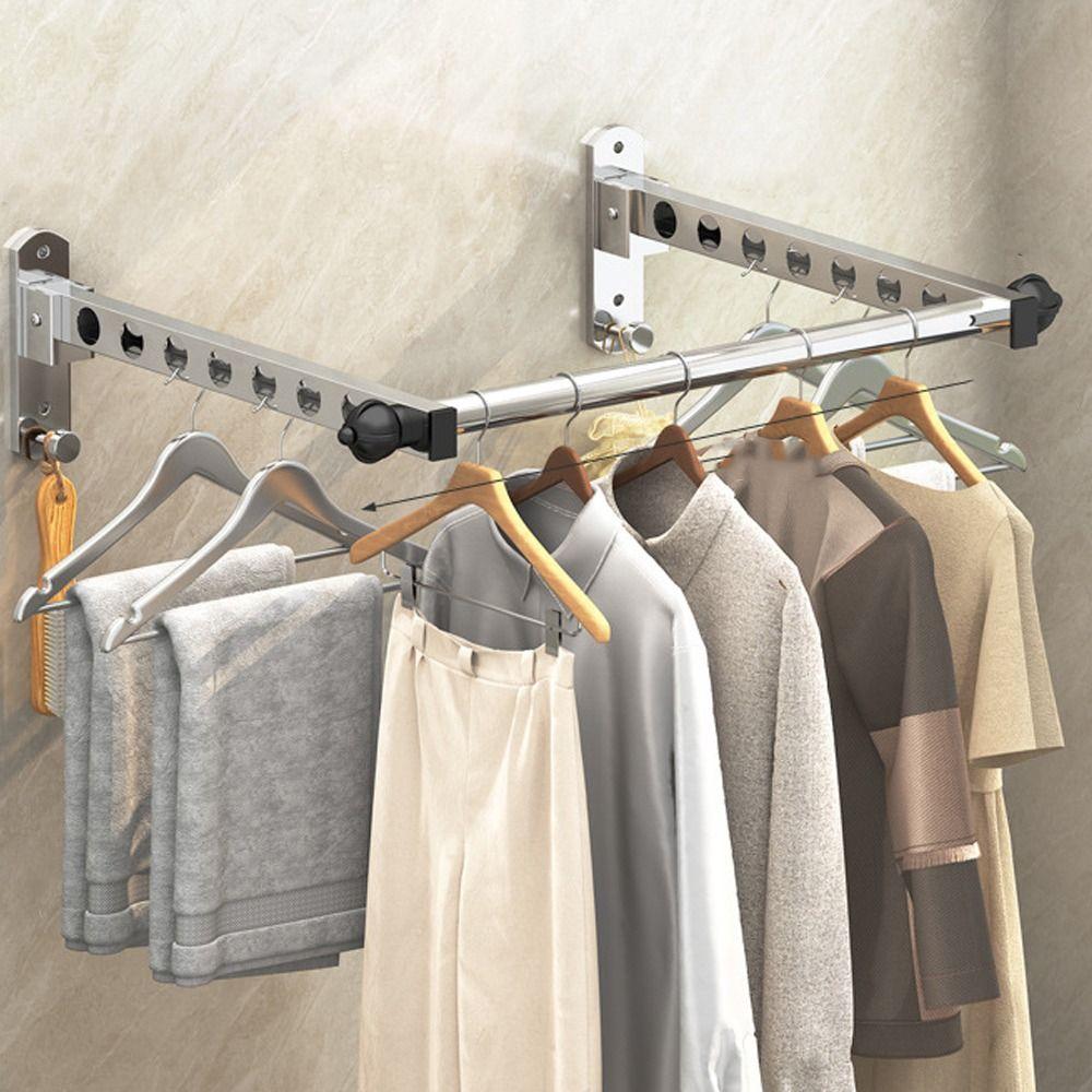 Non-Punching Drying Rack Stainless Steel Clothes Drying Hanger Folding Drying Racks Bathroom