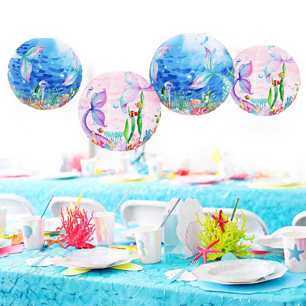 Mermaids Fish Tail Lantern Ball With Fold Paper For Birthday Summer Ocean Theme Party Backdrop Hanging Ornaments Decoration Supplies