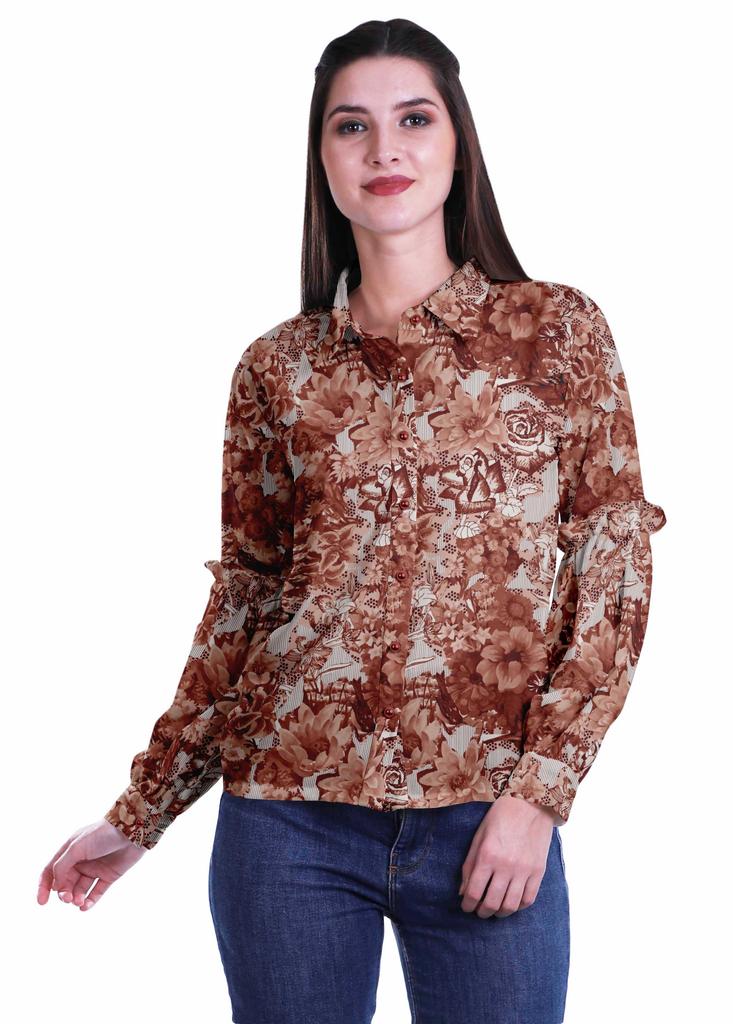 Moomaya Printed Long Sleeve Top For Women Classic CollarA  SummerA  Button Up