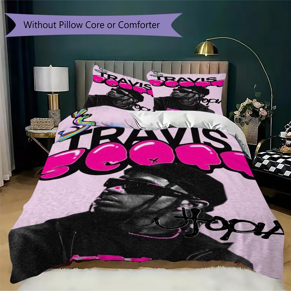 Travis Scott Pattern Bedding uilt Set uilt Cover Pillowcase Home Decoration Birthday Gift (1 * duvet cover + 2 * pillowcase without core)