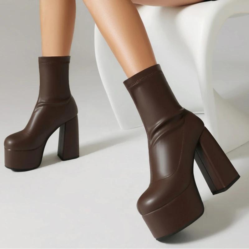 Платформенные ботильоны для женщин черные золотые серебристые короткие ботинки на высоком каблуке на молнии для вечеринок танцев женские большого размера 45 новые 2025 зима