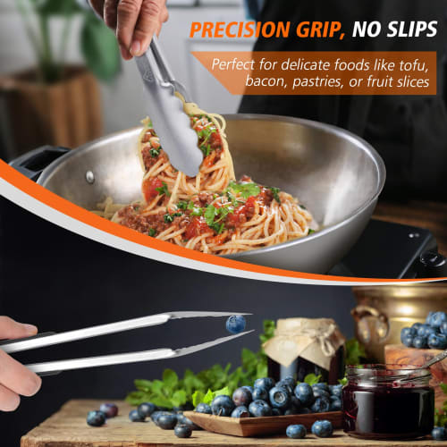Hotec Stainless Steel Kitchen Tongs, 3-7", 9", 12", Locking Metal Food Tongs for Cooking, Serving, BBQ, and Grilling with Non-Slip Grip