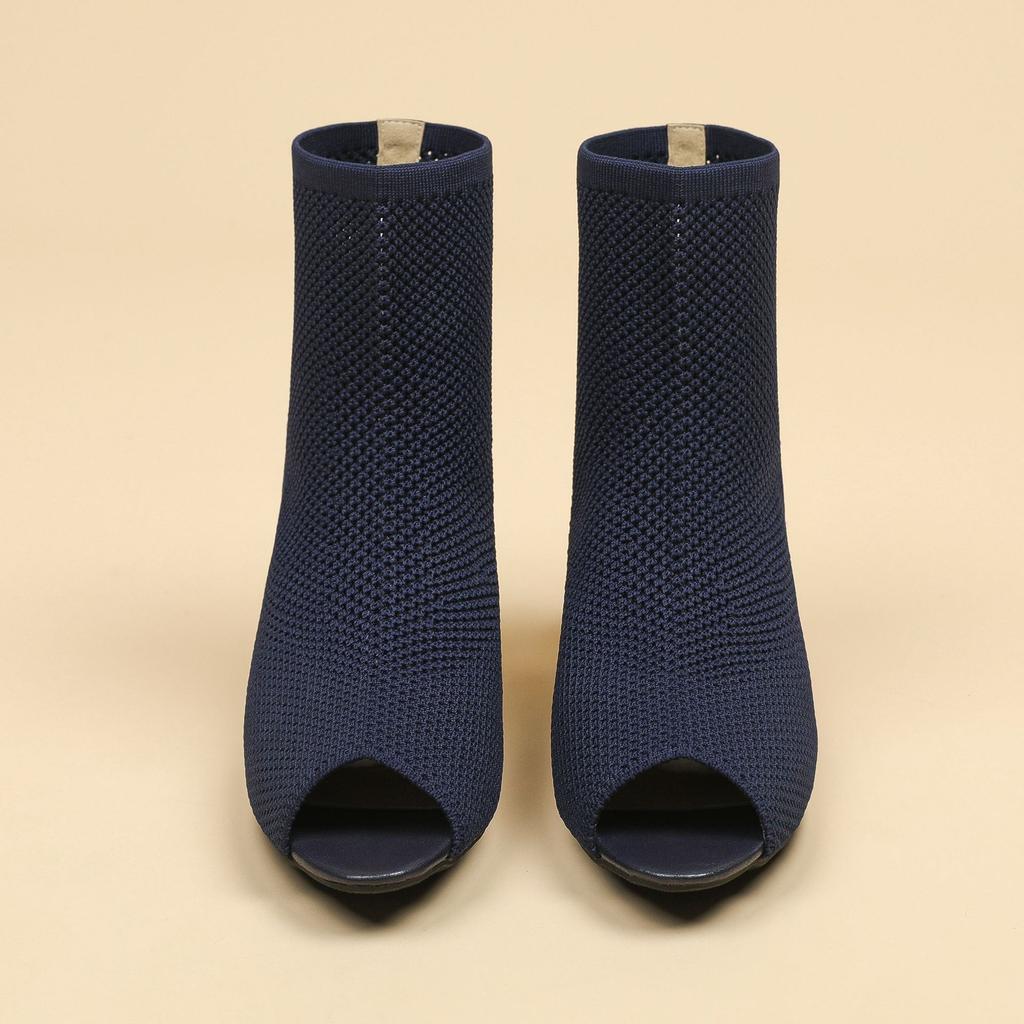 Осень-зима Большие размеры женские вязаные короткие сапоги-трубы повседневные удобные грубые каблуки с острым носком и толстым каблуком 34-43