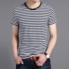 Летняя новинка, мужской свитер с круглым вырезом и короткими рукавами, приталенная мужская футболка в корейском стиле, полосатая рубашка в стиле модных мужчин