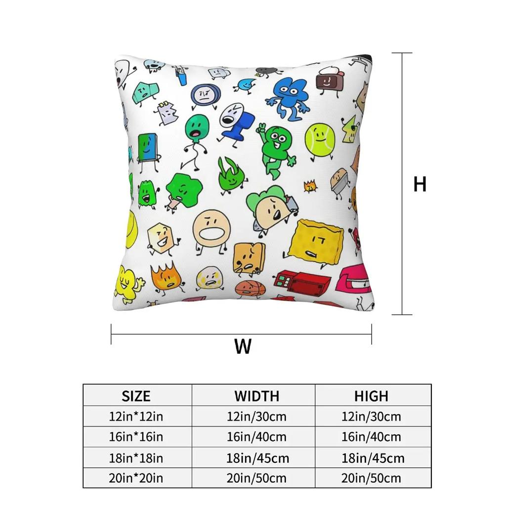 Bfdi All Characters 2 Pcs Square Pillowcase Pillow Cover Cushion Zip Decorative Comfort Throw Pillow For Home Living Room