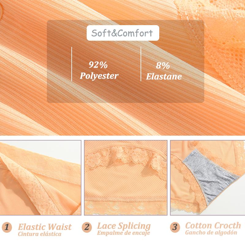 4Pcs Lace Plus Size Underwears Women's Sexy Panties High Quality Striped Briefs Girls Solid Sports Comfortable Lingerie