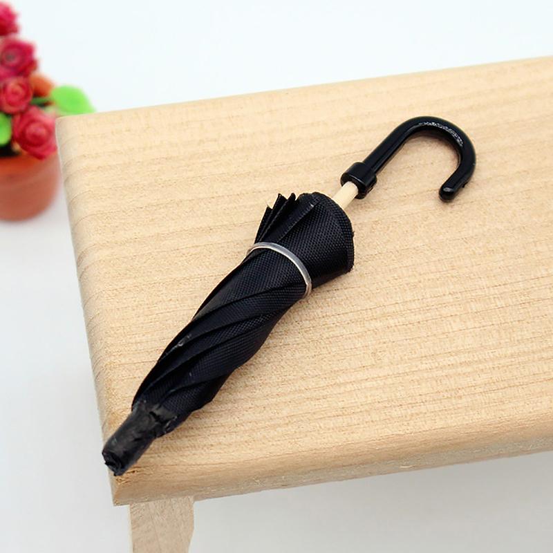 Dollhouse Simulation Mini Black Umbrella Can Open The Retro Miniature Scene Ornament Black Umbrella