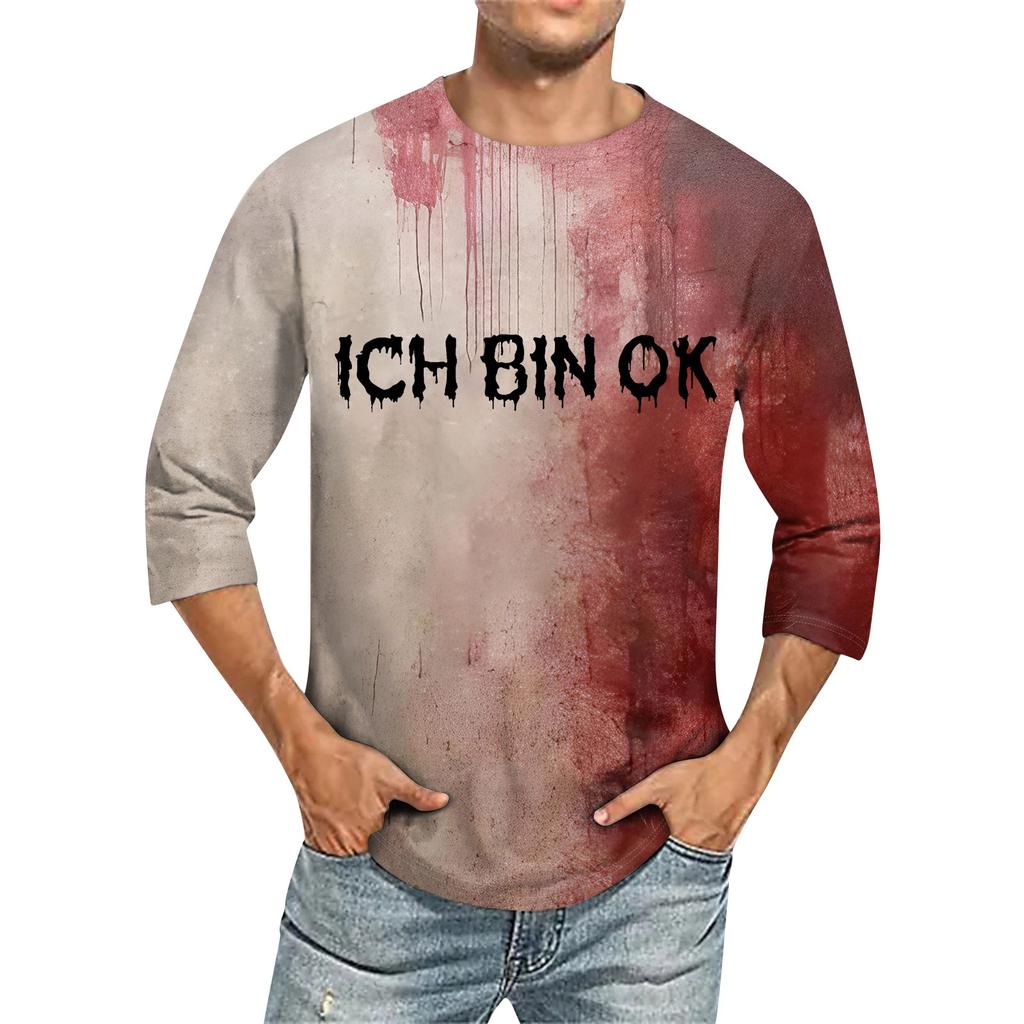 Мужская однотонная футболка с круглым вырезом и рукавами три четверти