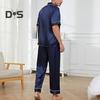 2Pcs/Set Silk Satin Men Pajama Set Notch Collar Button Down Pajama Top with Chest Pocket Elastic Waist Bottoms Set Sleepwear