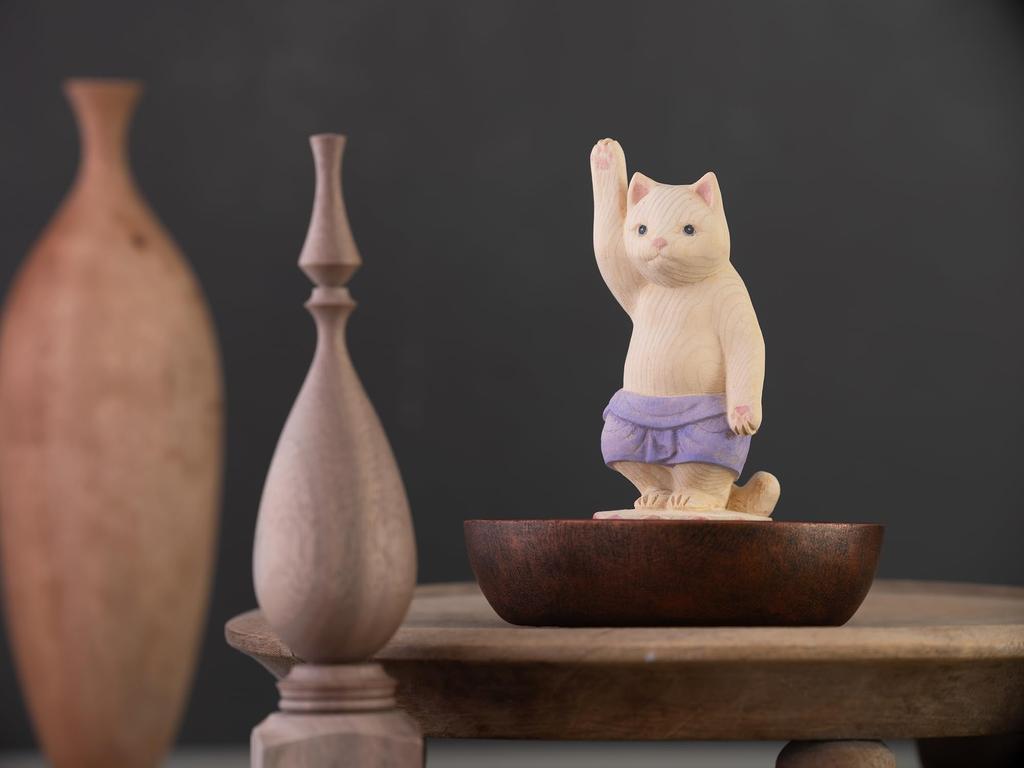 Cat Birth of Original Sculptor and Butsuya Sakai Wooden Carving Buddha Statue Lucky Feng Shui Ornament Tanjo Buddha, Shakyamuni, Supervisor - Figure,