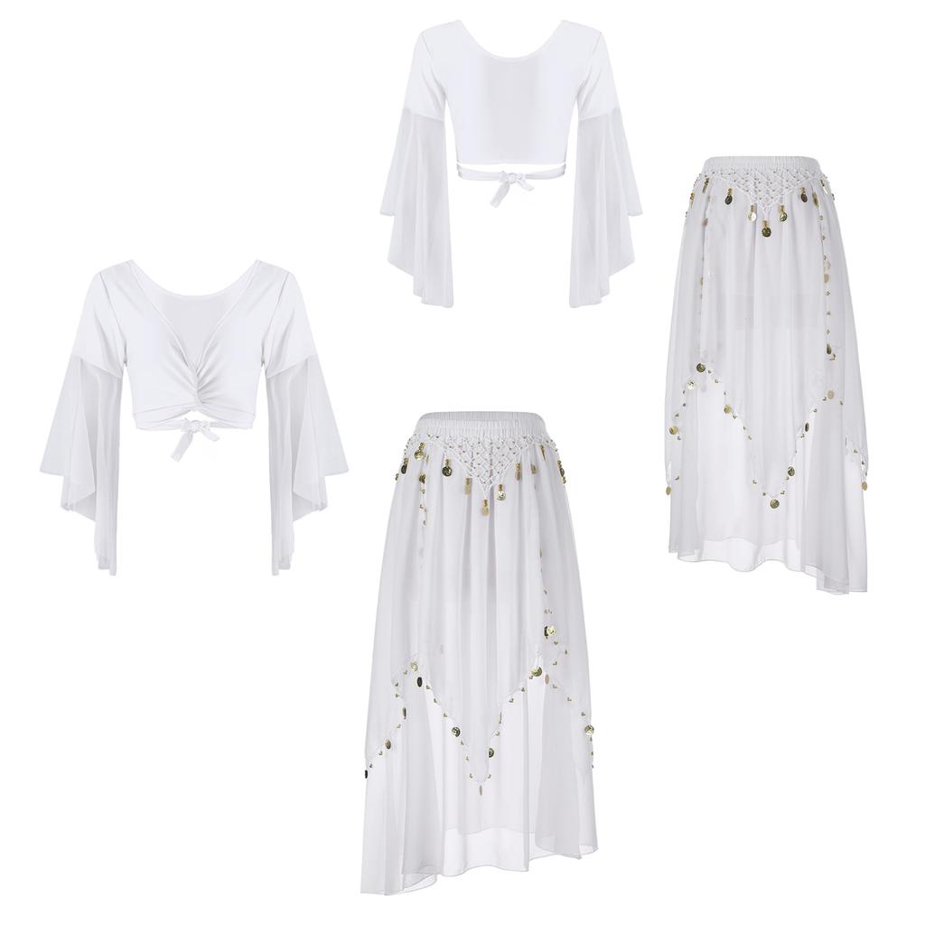 Одежда для танца живота Костюм для восточного танца Укороченный топ для танца живота и шифоновая юбка, расшитая бисером