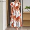 Women Casual Short Sleeve V-neck Summer Print Dress